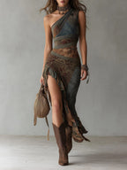 Savenora | Asymmetrisches Maxikleid mit Ethno-Print