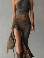 Savenora | Asymmetrisches Maxikleid mit Ethno-Print