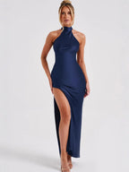 Savenora | ZEYNEP Satin-Maxikleid mit Halterausschnitt