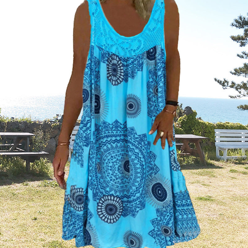 Breezia™ – Damen Ärmelloses Sommerkleid mit Print und Spitzenakzenten