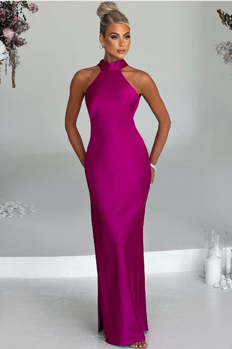Savenora | ZEYNEP Satin-Maxikleid mit Halterausschnitt