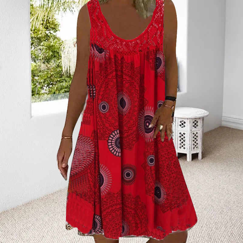Breezia™ – Damen Ärmelloses Sommerkleid mit Print und Spitzenakzenten