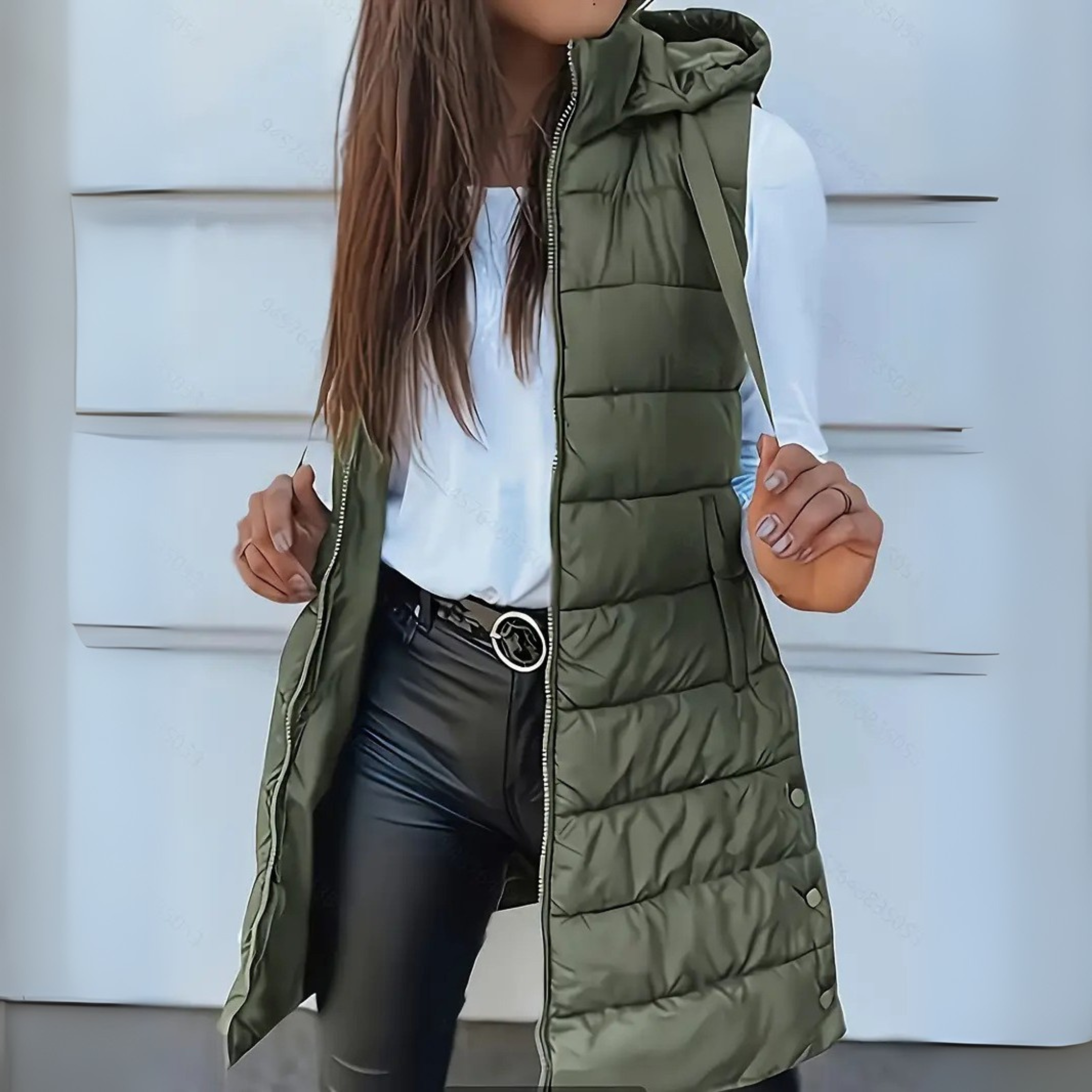 Savenora | Lange Steppweste mit Hoodie