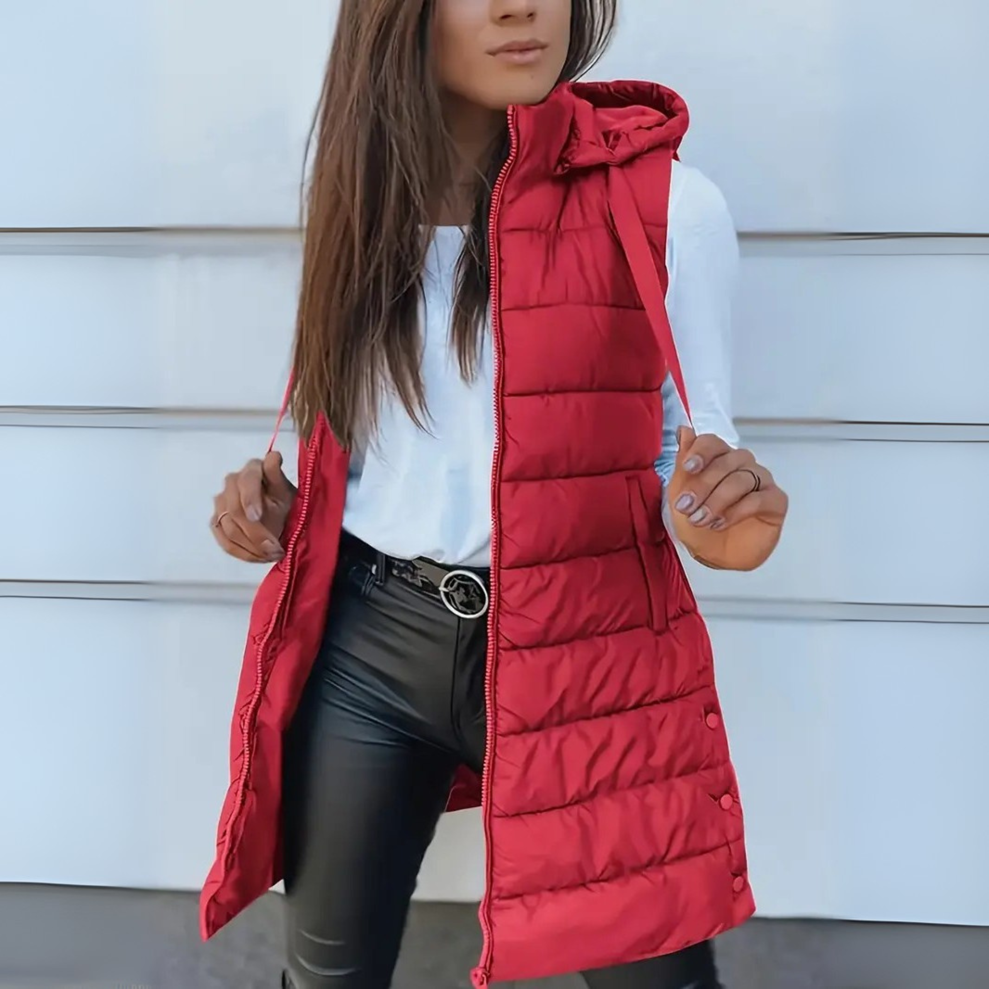 Savenora | Lange Steppweste mit Hoodie