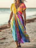 Nery™ – V-Ausschnitt Kleid mit Farbstreifen