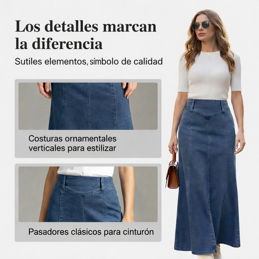 Savenora | Hochtaillierter Denim-Midirock