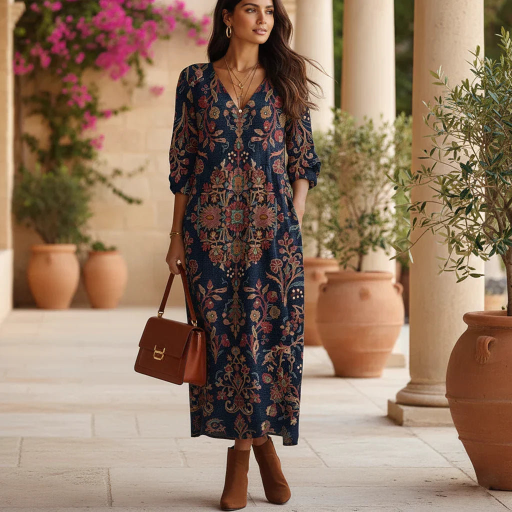 Savenora | Langes Ethno-Kleid mit Bohemian-Print