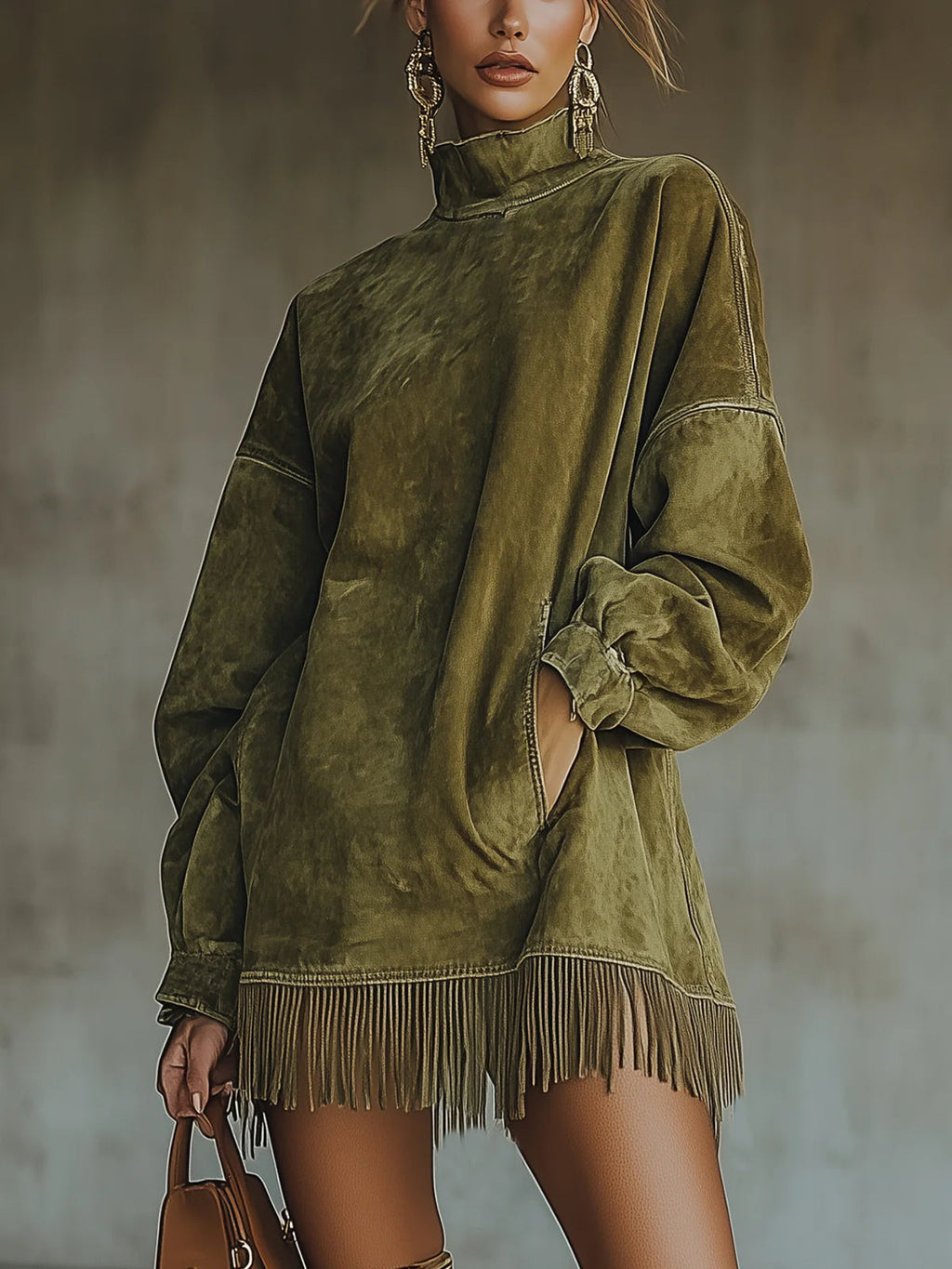 Janine™ - Langärmeliges Fransen-Minikleid