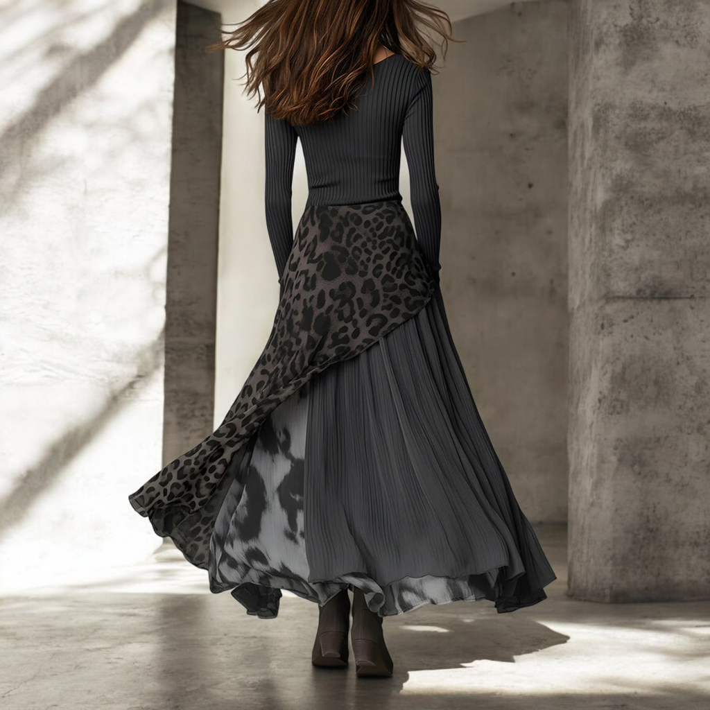 Fena™ - Langes Kleid mit Leopardenmuster-Details