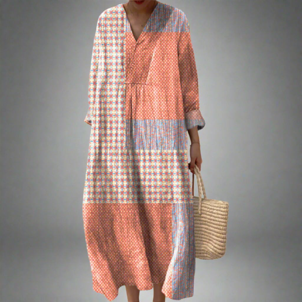 Nora™ - Midikleid mit Patchwork-Design in Korallen- und Sternenmuster