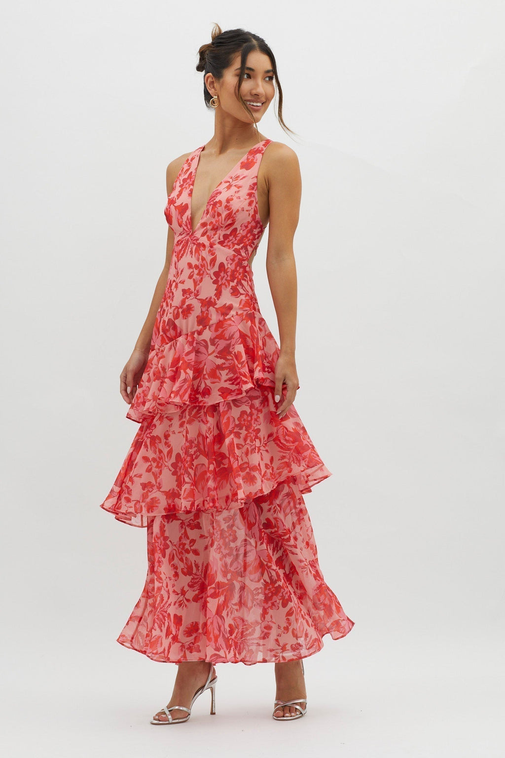 Savenora | LISA Maxikleid mit floralem Rüschenbesatz