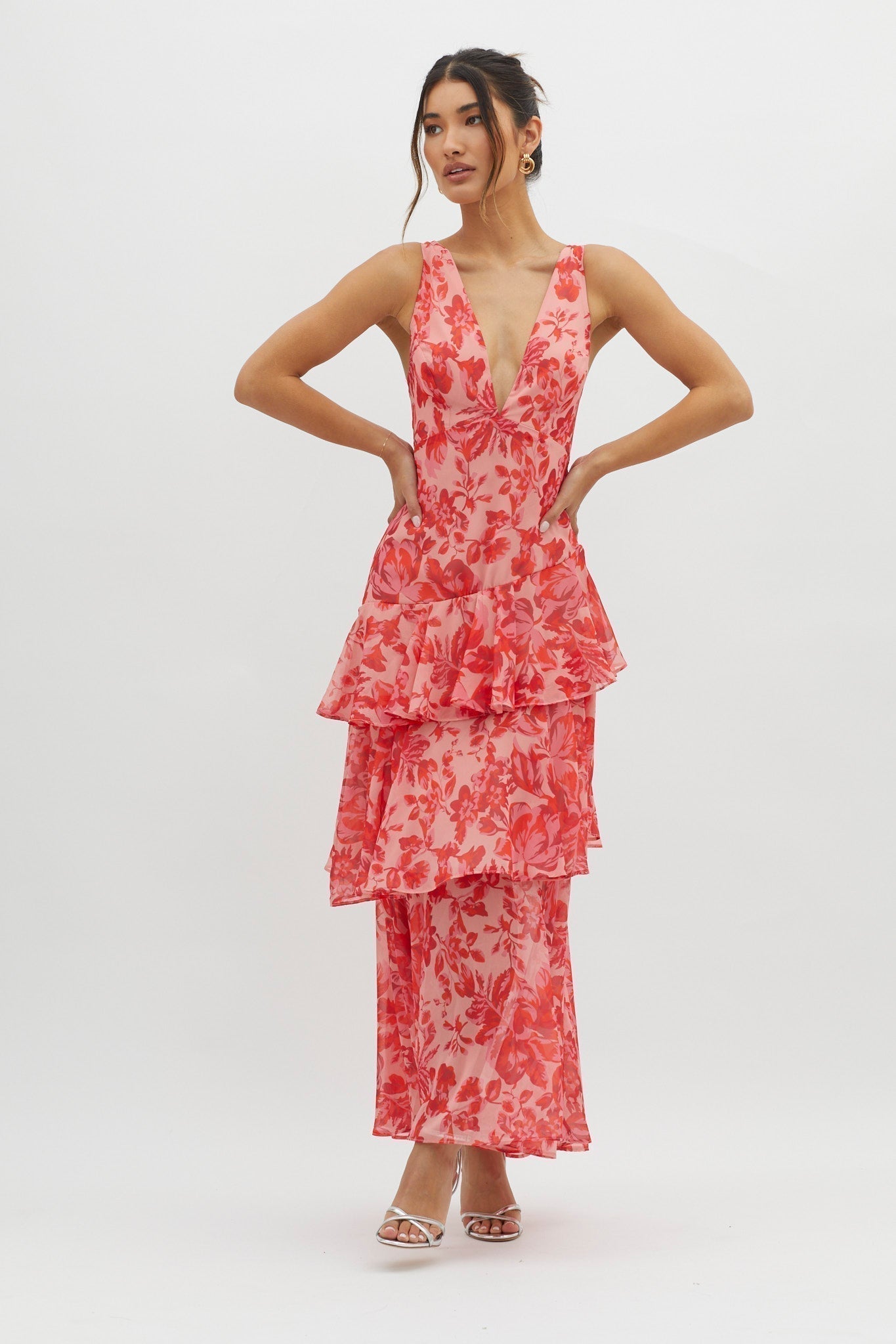 Savenora | LISA Maxikleid mit floralem Rüschenbesatz