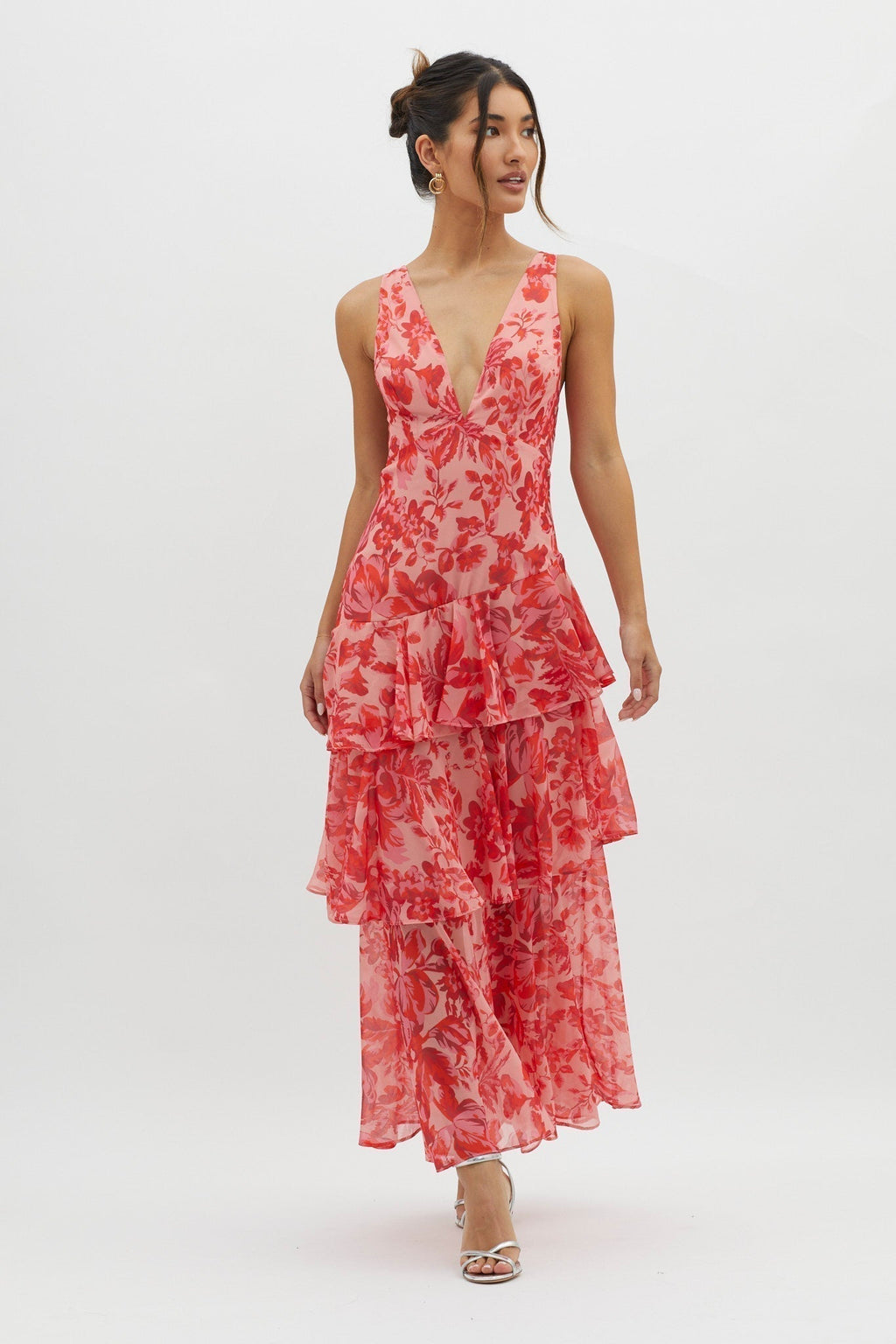 Savenora | LISA Maxikleid mit floralem Rüschenbesatz