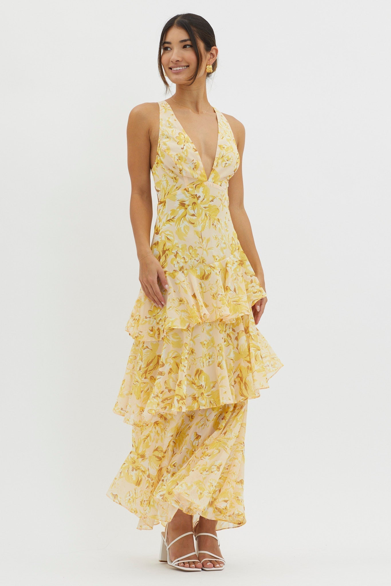 Savenora | LISA Maxikleid mit floralem Rüschenbesatz