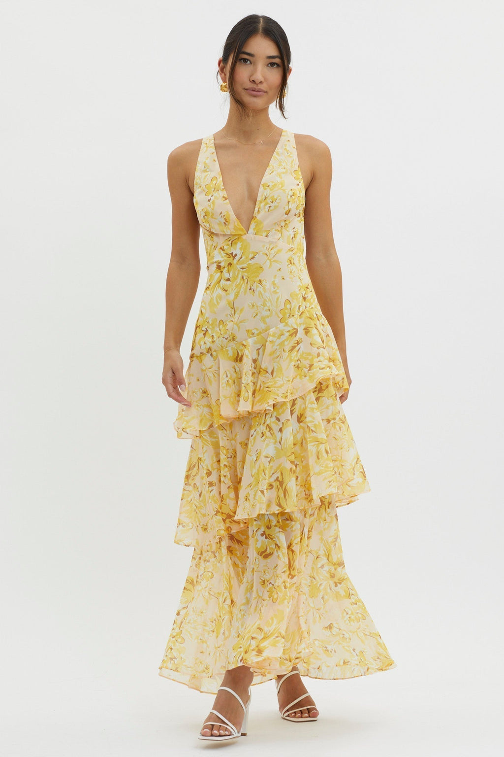 Savenora | LISA Maxikleid mit floralem Rüschenbesatz