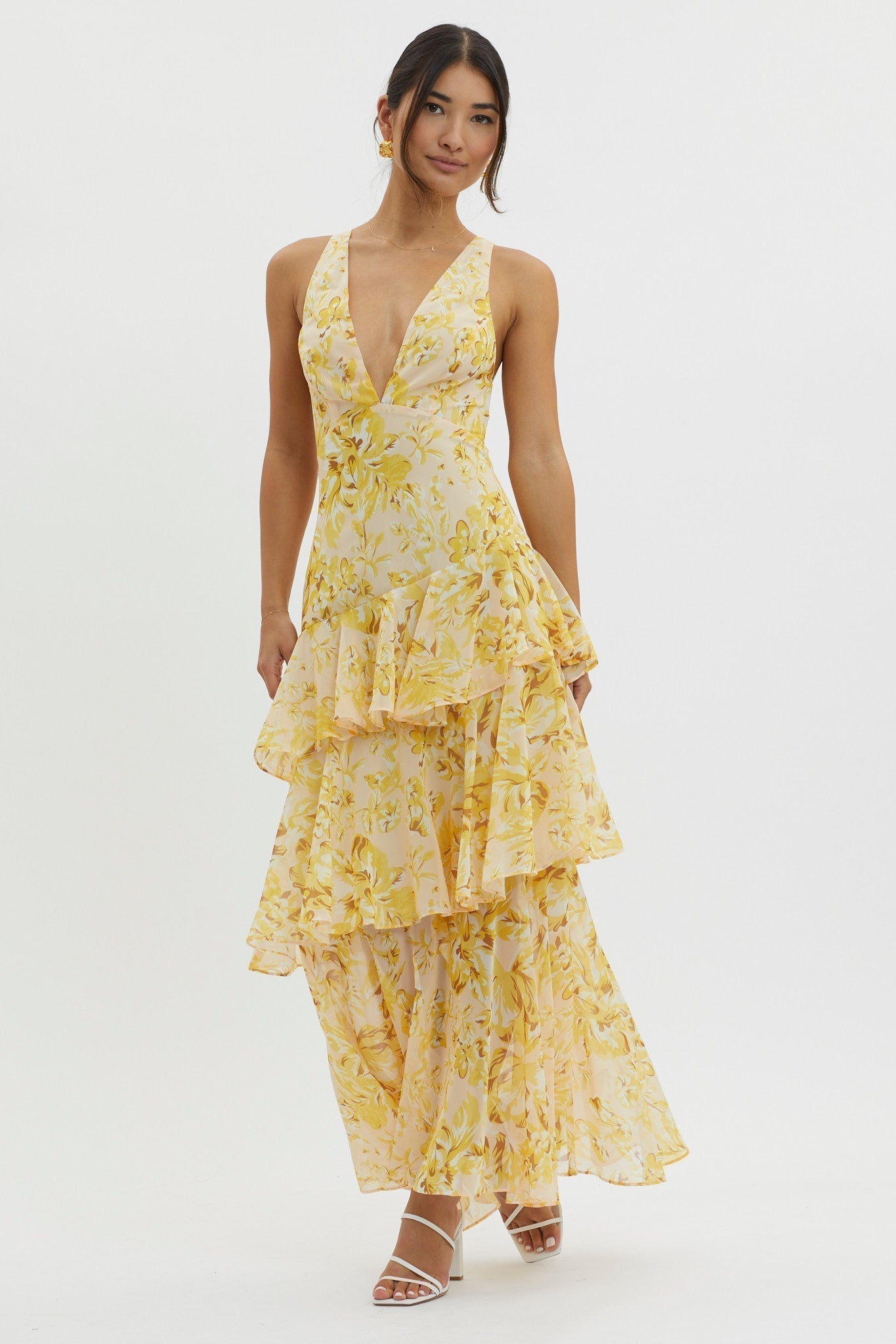 Savenora | LISA Maxikleid mit floralem Rüschenbesatz