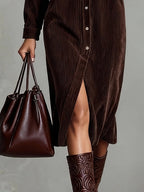 Jessy™ – Stilvolles Midikleid aus weichem Cord mit praktischen Brusttaschen