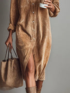 Jessy™ – Stilvolles Midikleid aus weichem Cord mit praktischen Brusttaschen