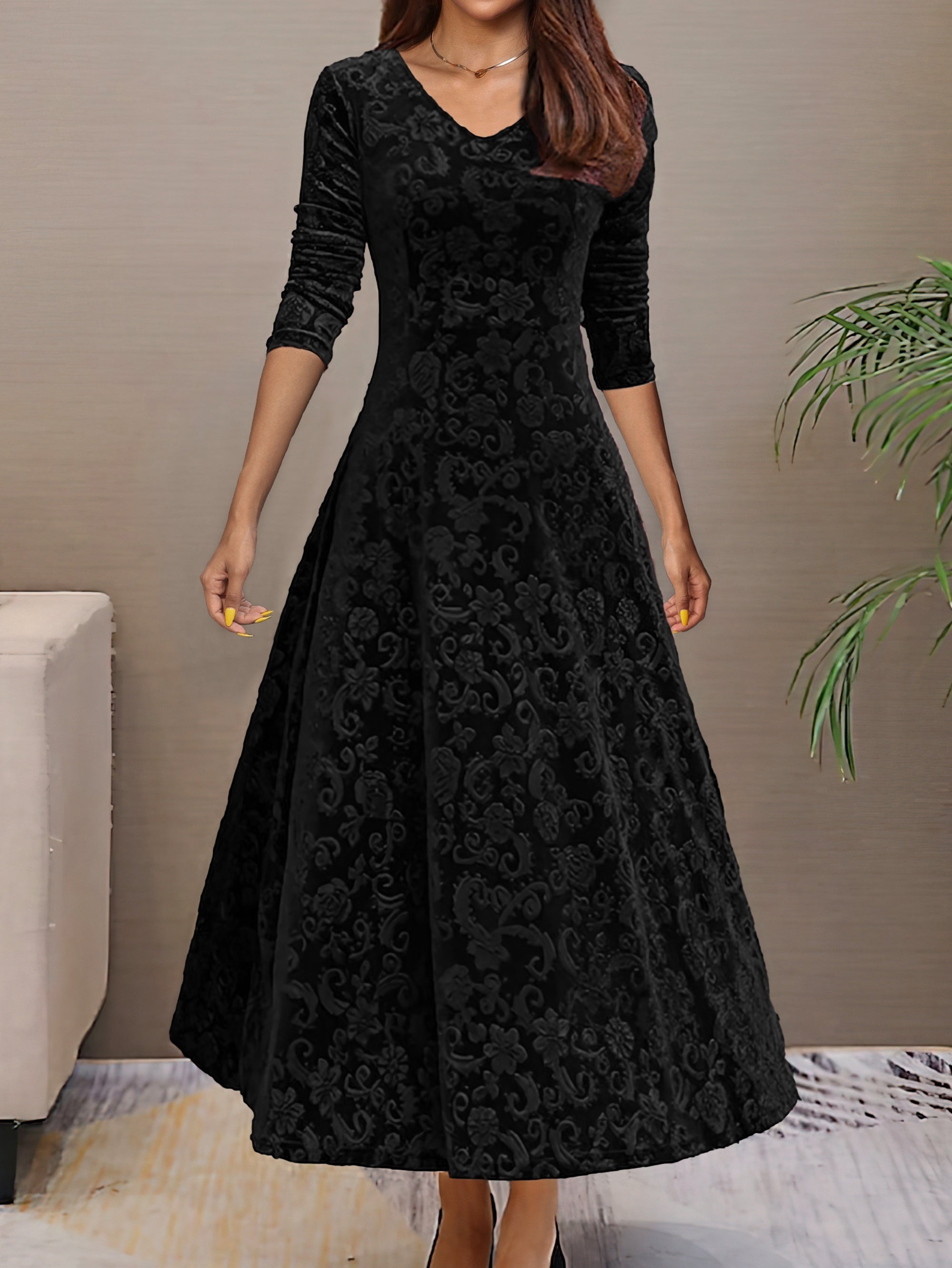 Anny™ - Elegantes Samtkleid mit V-Ausschnitt für festliche Anlässe