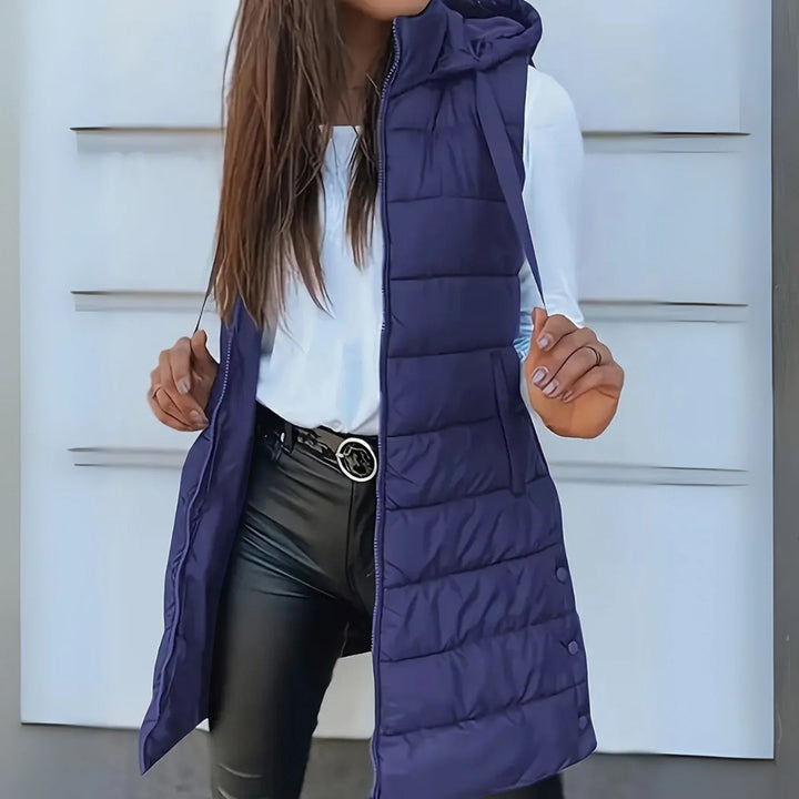 Savenora | Lange Steppweste mit Hoodie