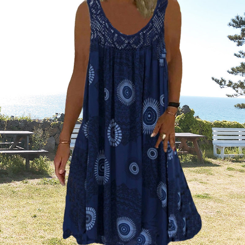 Breezia™ – Damen Ärmelloses Sommerkleid mit Print und Spitzenakzenten