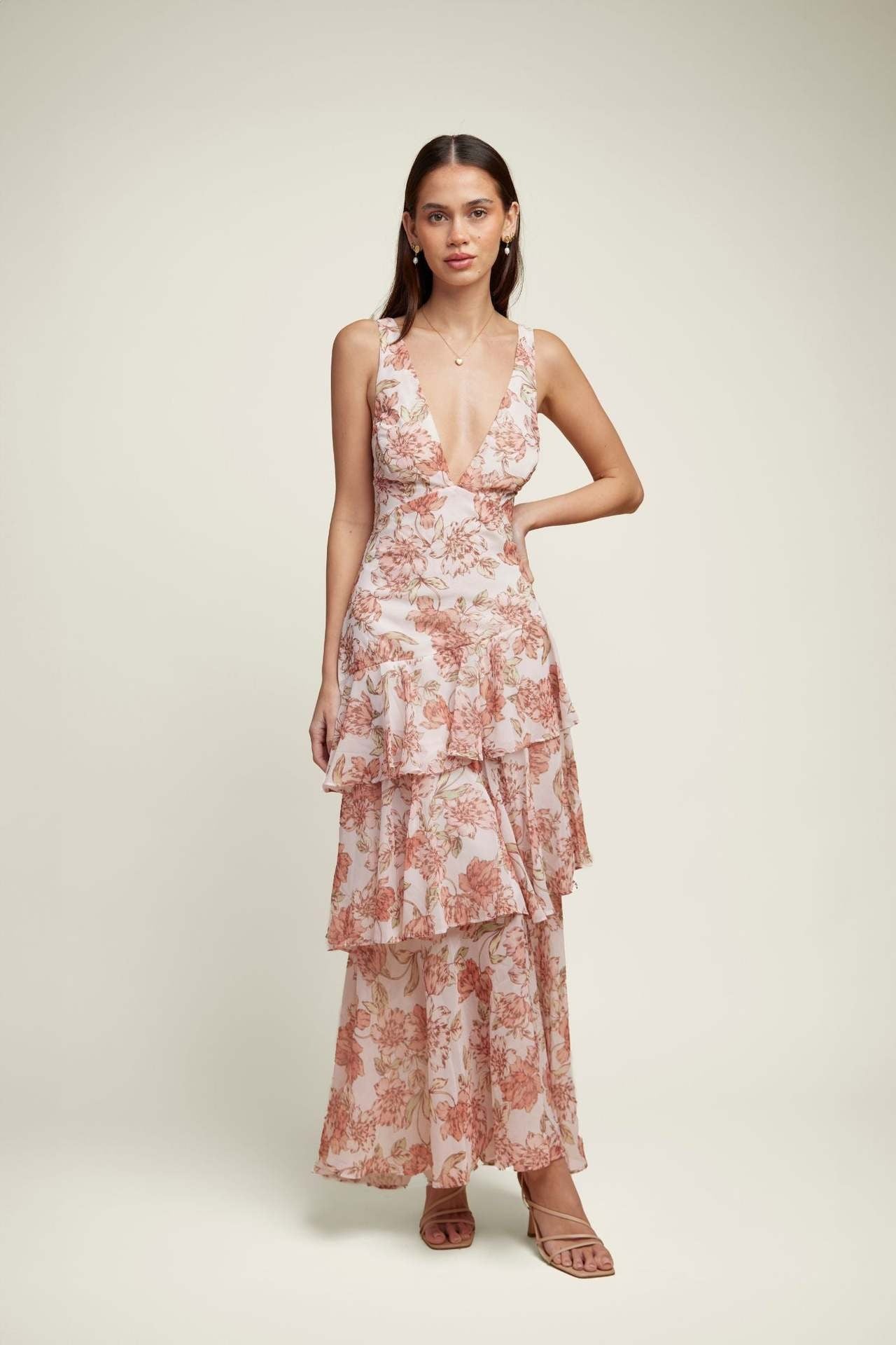 Savenora | LISA Maxikleid mit floralem Rüschenbesatz