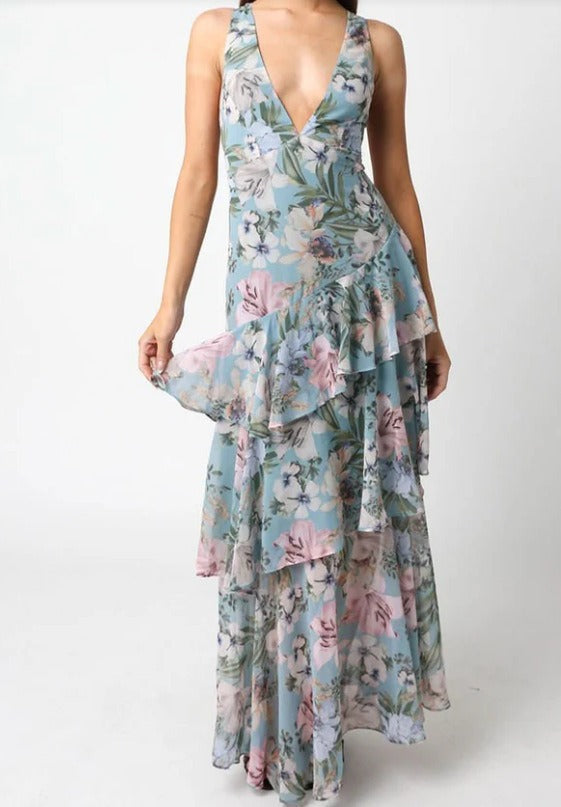 Savenora | LISA Maxikleid mit floralem Rüschenbesatz