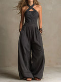 Savenora | Elegante Jumpsuit aus Leinen und Baumwolle mit Kreuz-Ausschnitt