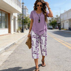 Savenora | Zweiteiliges Set mit asymmetrischem Top und bedruckter Hose