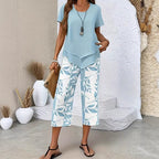 Savenora | Zweiteiliges Set mit asymmetrischem Top und bedruckter Hose